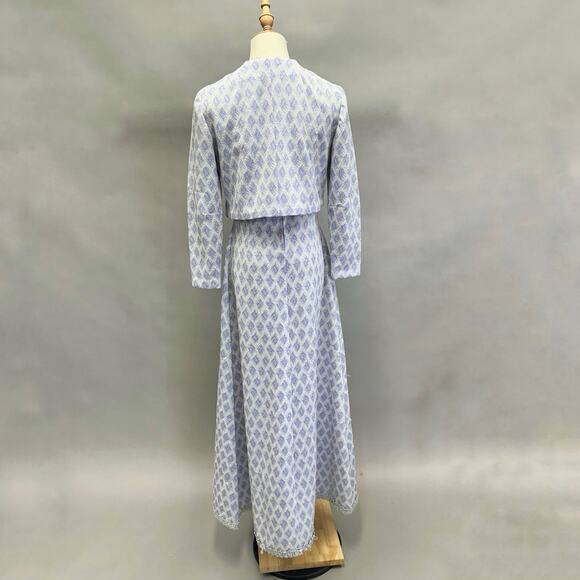 Vintage 70s polyester empire a line maxi dress w/ matching bolero jacket Small - Picture 5 of 16